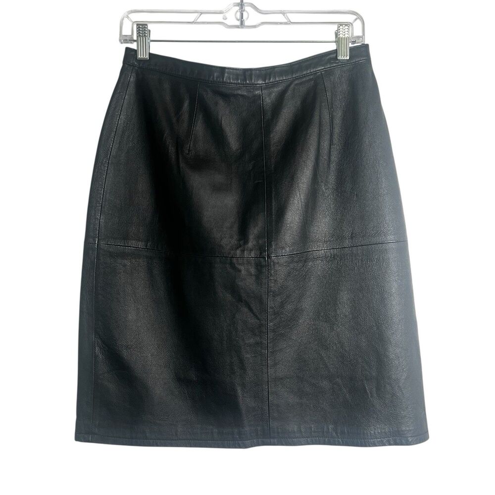 Vintage Newport News 100% Leather Skirt Knee Length Sz 10 Goth Whimsigoth Sexy